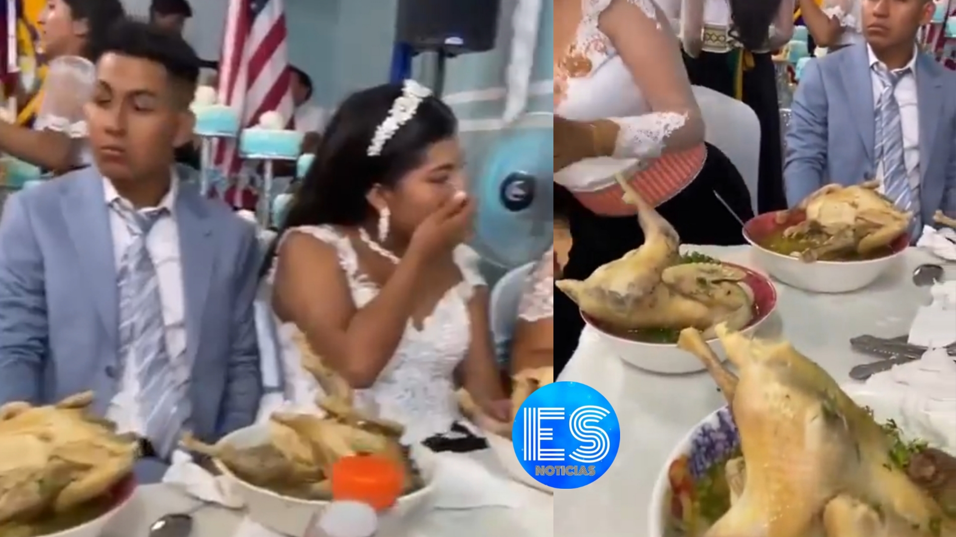 Sorprenden a invitados de boda con un plato con la gallina completa en plena fiesta.