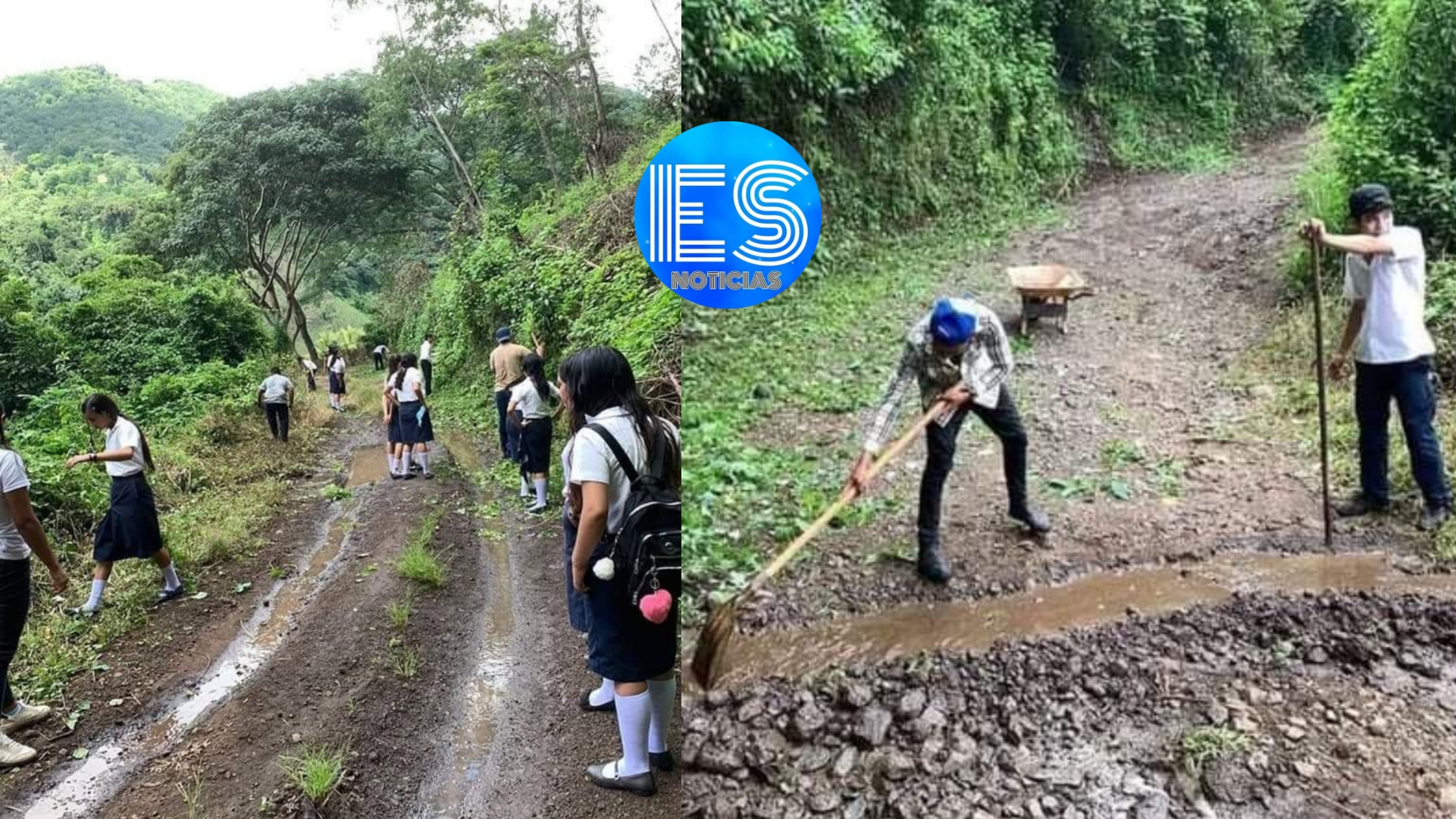 Estudiantes limpian y tratan de reparar calle para poder desfilar el 15 de septiembre.