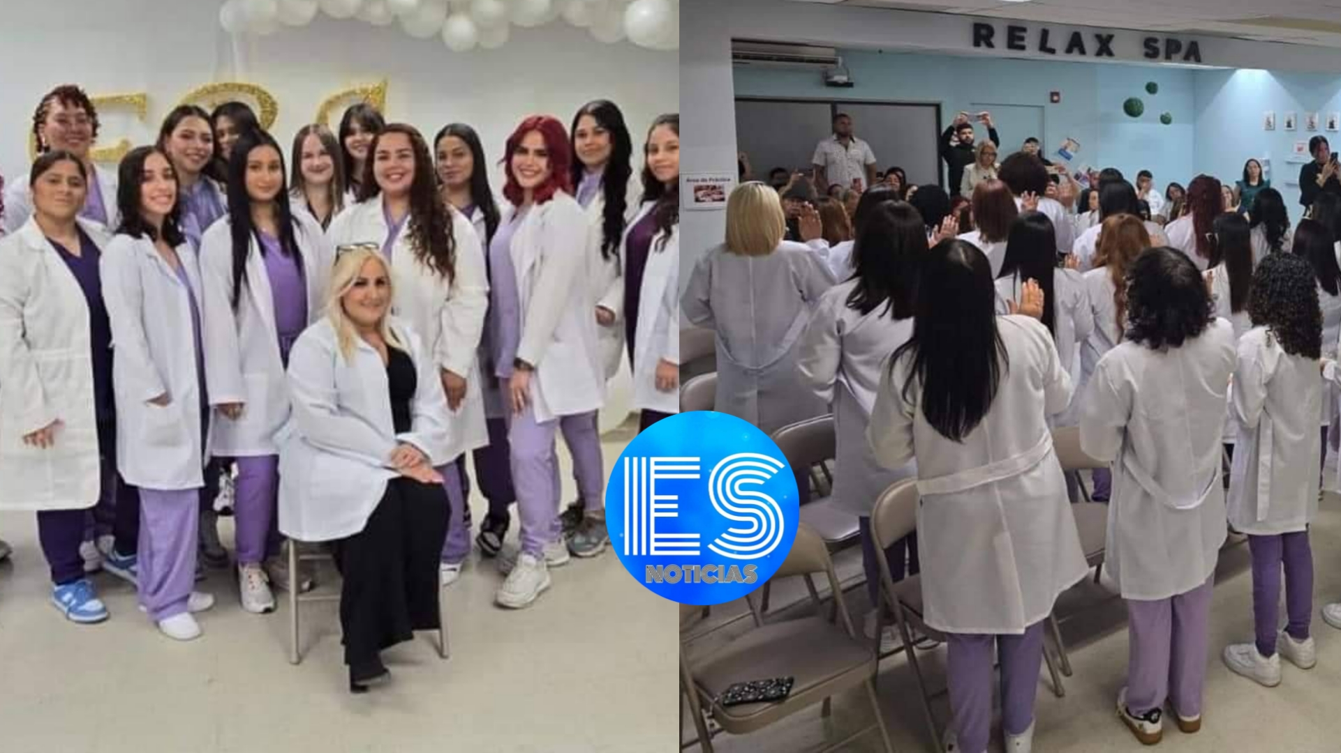 Señoritas graduadas de un curso de pestañas se vuelven viral por hacer imposición de bata blanca como un médico.