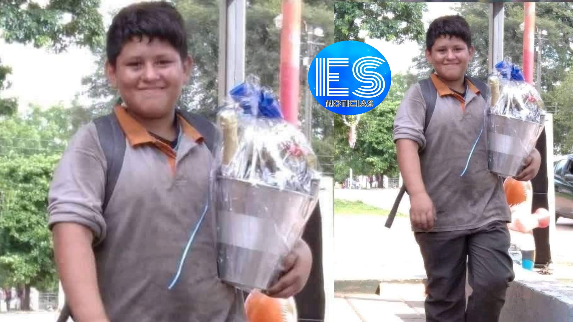 Joven de 14 años regreso a casa feliz luego que en  el taller donde trabaja le dieran su canasta navideña.